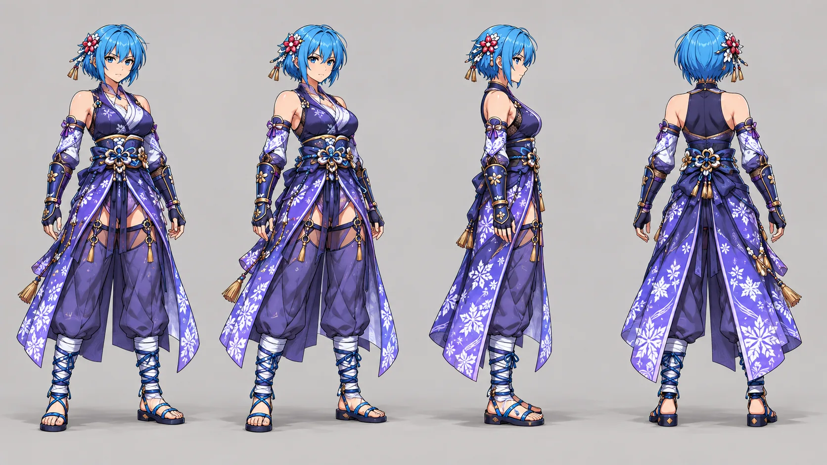 Aya — vues de face, trois-quarts, profil et dos