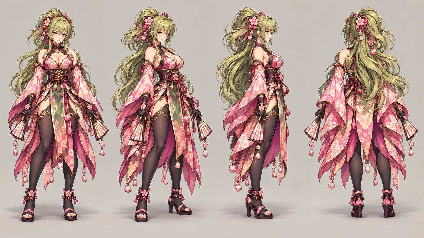 Hana — vues de face, trois-quarts, profil et dos